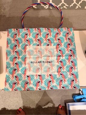 Roller Rabbit Pink and Turquoise Parrot Print Tote